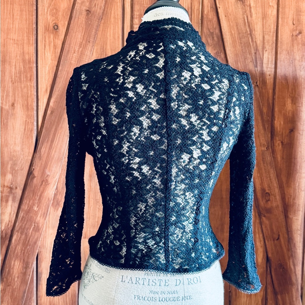Zara Black Lace Ties Sheer Cardigan Women’s Large - Picture 3 of 4